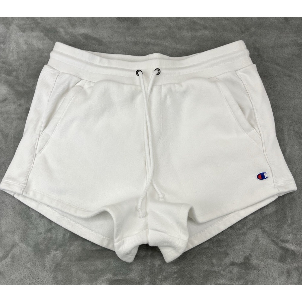Champion Reverse Weave Short Women XL White Logo Spell Out 3'' Inseam Train Run